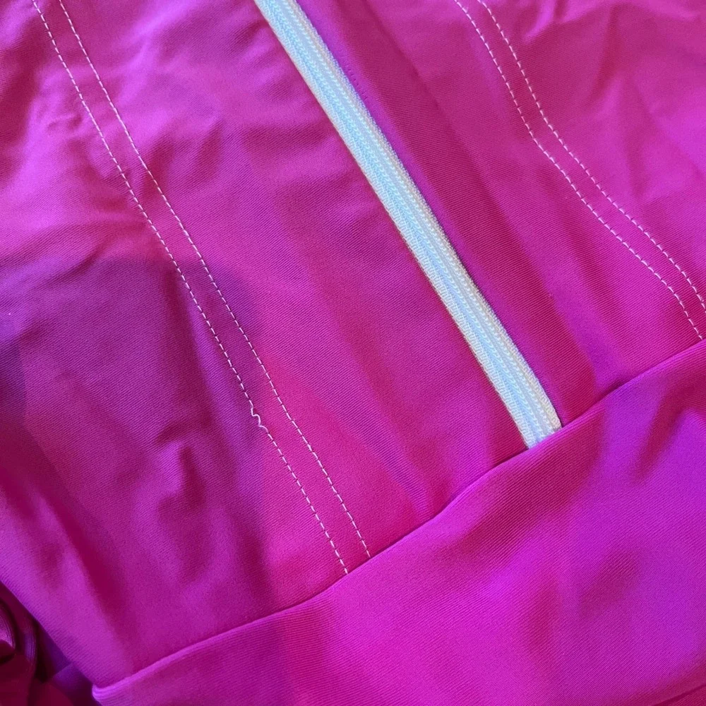 Mott50 Pink Rash Guard‎ Swim Long Sleeve Top Ruche Zip SPF Cover Up Size Medium
